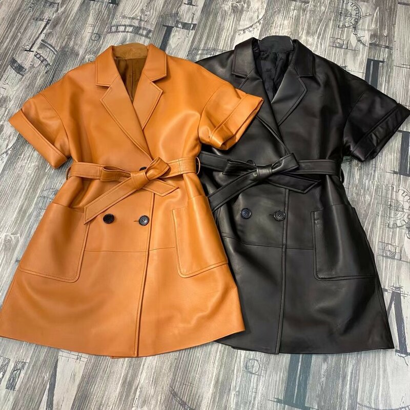 2022 New Genuine Sheep Leather Jacket Women's Suit Collar Real Leather Trench G8