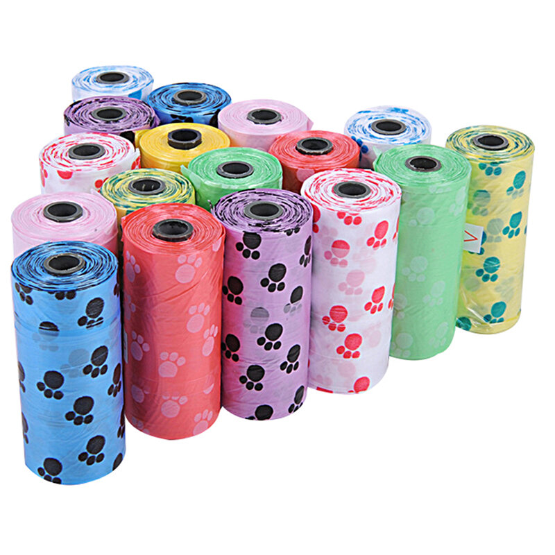Gorąca sprzedaż 1/10 rolek degradowalne dla psów odpadów torba na odchody z nadrukiem Doggy torba dla kota pies kolor losowa dostawa