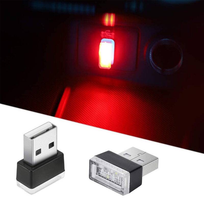 Miniluces LED de noche USB para coche, lámpara de ambiente Interior, decoración automática, iluminación ambiental, Bombilla de neón, productos de coche, 5V, blanco y rojo