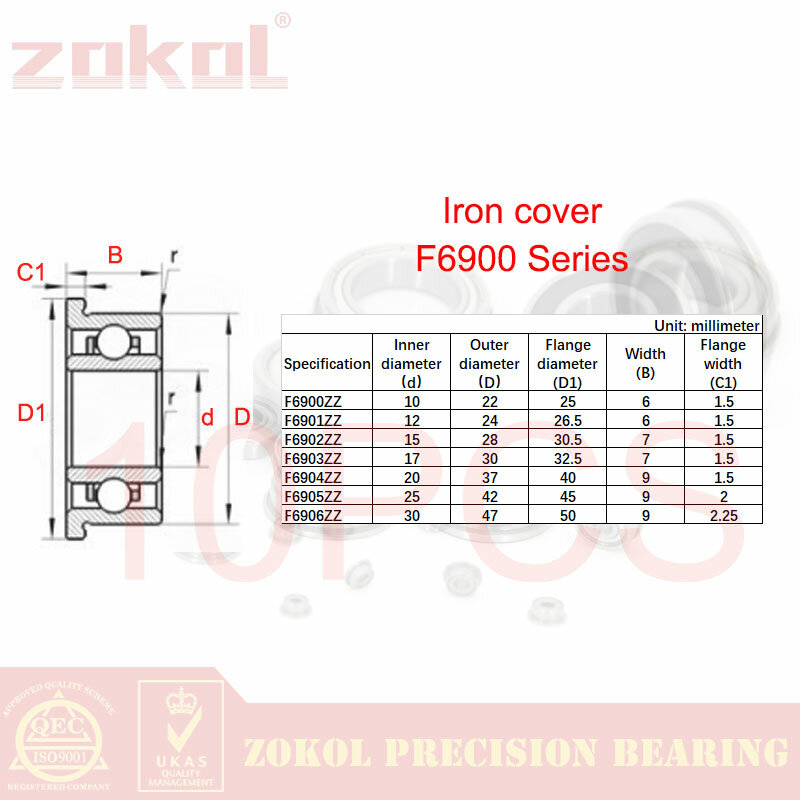 Zocoll F6900ZZ ~ F6906ZZ 플랜지 베어링, F6901F6902 F6903 F6904 ZZ Z 깊은 홈 볼 베어링
