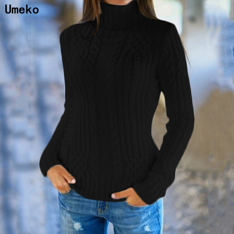 Женский вязаный свитер Umeko, теплый трикотажный свитер с высоким воротом, Осень-зима 2020