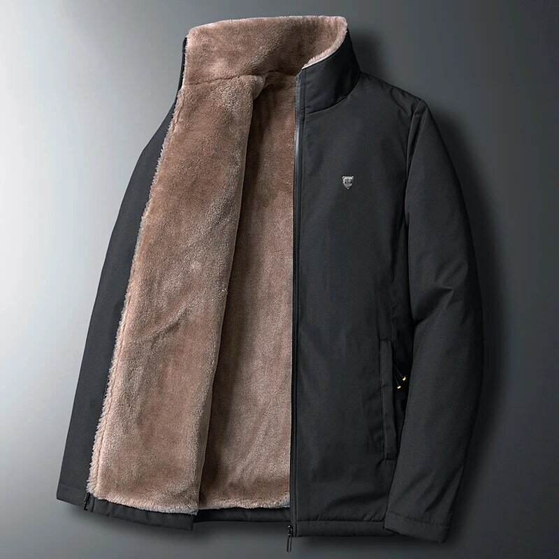Jaket Wool domba empuk, mantel ukuran besar pria, jaket Windbreaker wol Parka hangat ukuran besar musim dingin bulu domba 2023