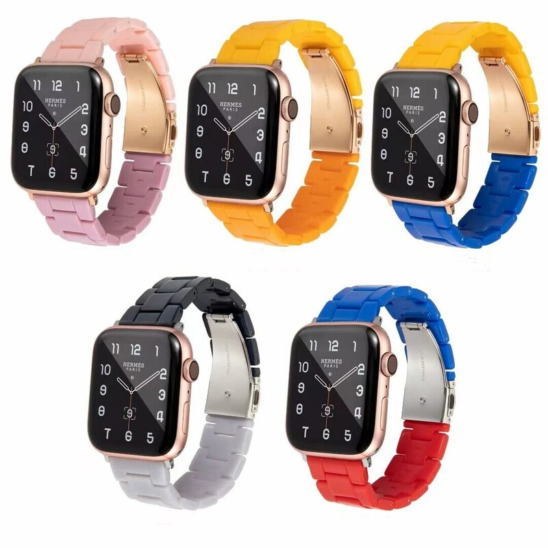 Bracelets en résine de couleur pour Apple Watch série 7 6 5 4 3 2 SE, bracelet à fermoir pliant pour iwatch 38mm 40mm 41mm 42mm 44mm 45mm