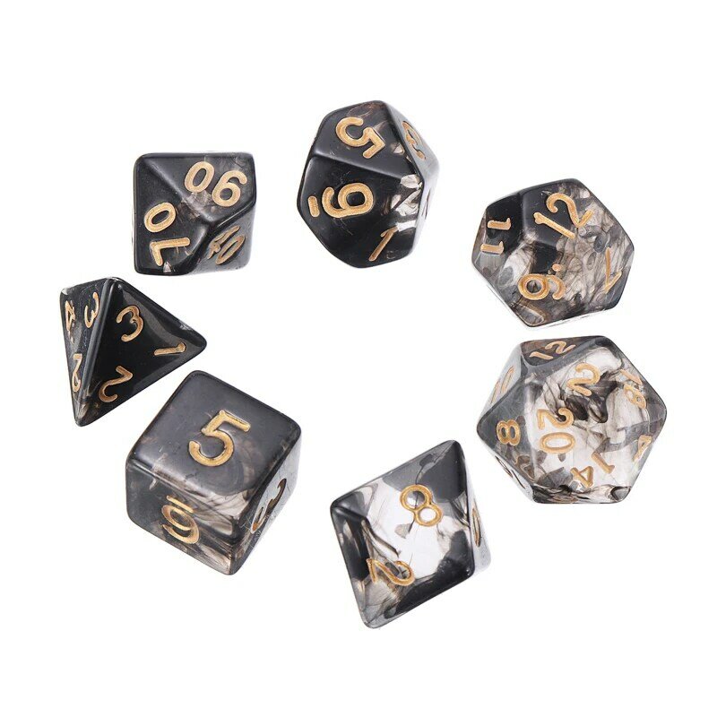 New 7pcs/set Translucent Black Dice Set Polyhedral Dices with Bag For Table Board Games Dice Set