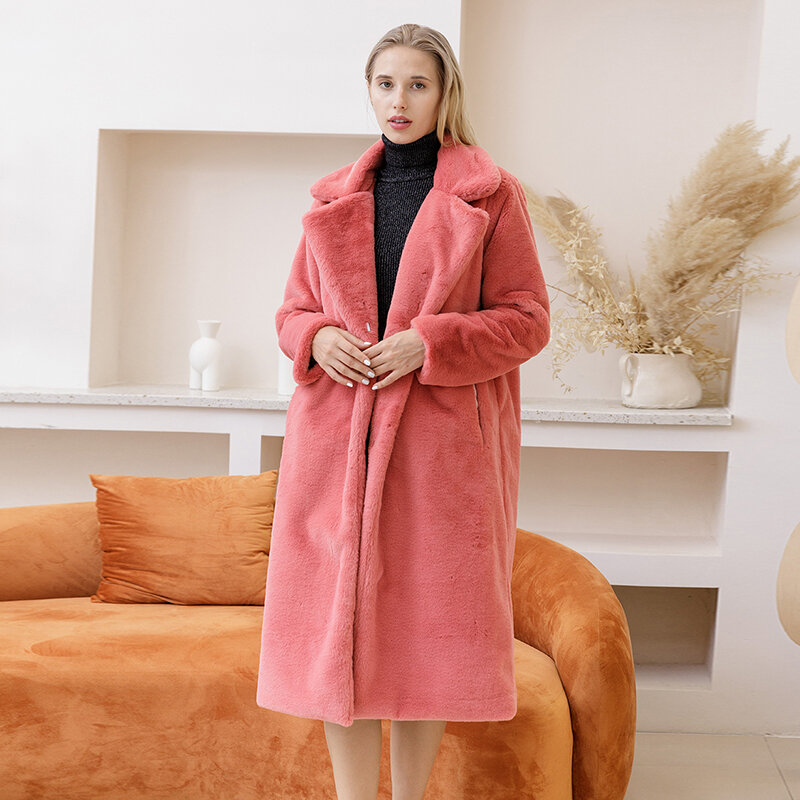 2023 New Women Winter Warm Faux Fur Coat Thick Women Long Coat Turn Down Collar Women Warm Coat Casaco Feminino