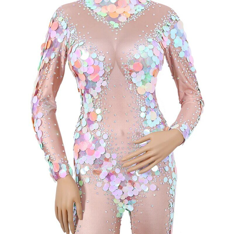 Sexy Mermaid Sequin Stage Jumpsuit Women Carnival Party Bodysuits Crystal Jumpsuit Celebration Occasion Clothing Dancer Costumes