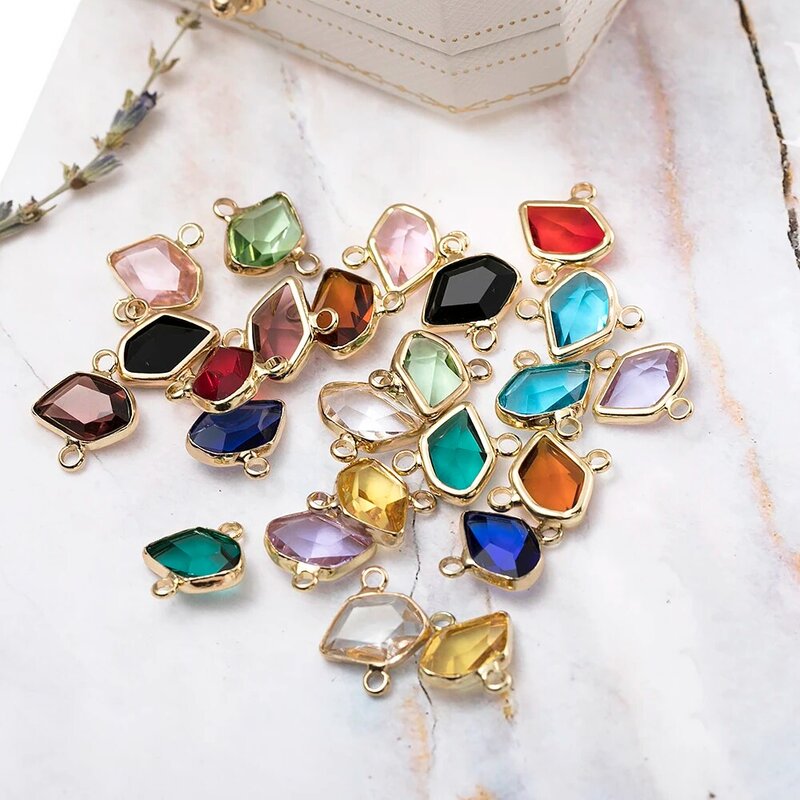 10pcs/lot Green Blue Geometric Shape Crystal Connector Finding For Jewelry Making DIY Handmade Necklace Bracelet