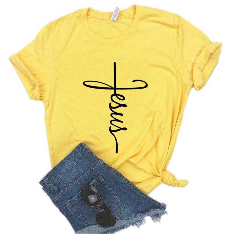 Camisetas con estampado cristiano de la cruz de Jesús para mujer, camiseta divertida informal para mujer, camiseta Hipster, NA-905 de 6 colores