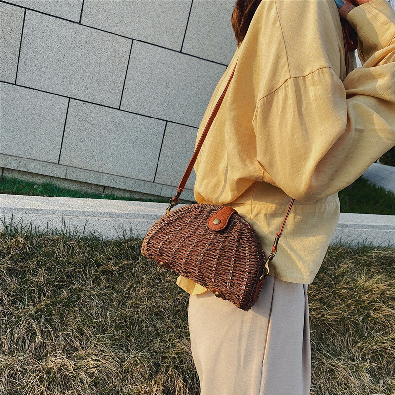 Moda Handmade letnie torby słomiane luksusowe torebki damskie torebki damskie torby plażowe projektant okrągłe rattanowe torby na ramię Bolsa Feminina
