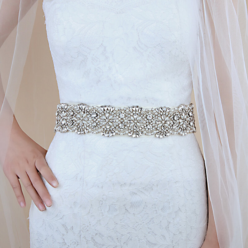 Rose Gold Silver Wedding Dress Belt Diamante Rhinestone Crystal Bridal 5728 