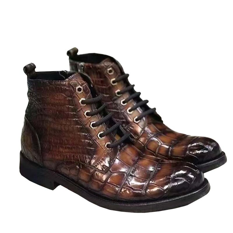 Yingshang nova chegada botas masculinas botas masculinas de couro de crocodilo cor da escova de crocodilo sapatos cor esfregando sapatos formais