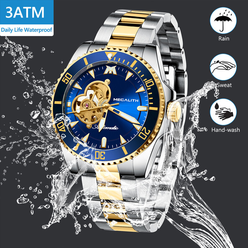 2020 MEGALITH Luxury Watch męskie automatyczne mechaniczne zegarki 30M wodoodporny Lumninous zegar męski sport mechaniczny zegarek na rękę