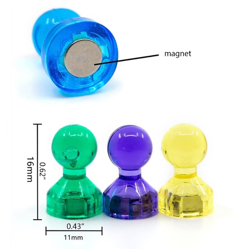 50 Buah Pin Magnet Dorong untuk Papan Tulis Magnet Persediaan Warna-warni/Transparan Pin Daya Buatan Plastik Kualitas Tinggi
