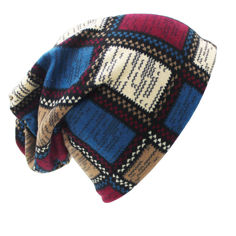 ALTOBEFUN marka jesień czapki zimowe dla kobiet Skullies i czapki mężczyźni kapelusz Unisex Plaid projekt kontrast kolor panie kapelusz BHT022