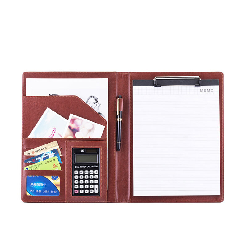Cartella di File A4 PU Leather document Bags calcolatrice raccoglitore Organizer Business Contract Storage Manager Portfolio forniture per ufficio