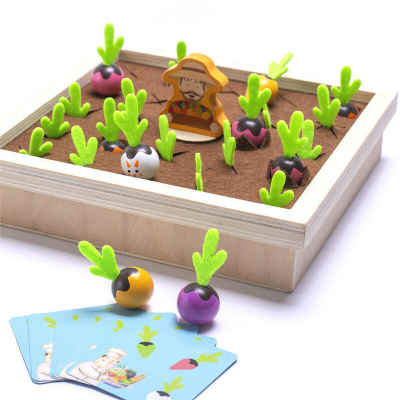 Juguetes de madera para niños, juguetes educativos para la Educación Temprana, interesante juego de ajedrez de memoria vegetal, juego de mesa de rábano de granja