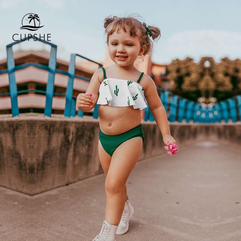 CUPSHE Green Cacti Print Bikini Sets For Toddler Girls and Girls 2020 Kids Children Swimsuits Swim Bathing Suits 2-13 Years