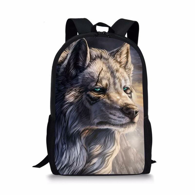 Elvispalavras mochilas personalizadas para meninos, mochilas escolares estampadas de lobo legal para homens adolescentes
