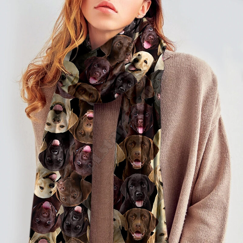 Шарф с 3D принтом Лабрадора, имитация кашемира, осень и зима, утепленный теплый шарф с забавной собакой, шаль, шарф
