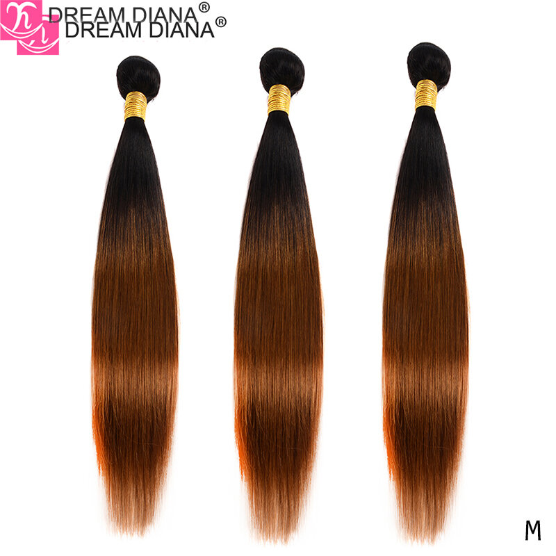 DreamDiana Two Toned Hair Bundles Ombre Straight Hair 1B 27 30 99J Colored Remy Human Hair Ombre Brazilian Hair Weave Bundles M