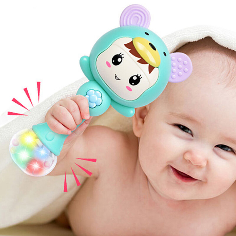 0〜12か月の赤ちゃん用のled点滅ガラガラ,音楽付きハンドベルフック,幼児向けの教育玩具