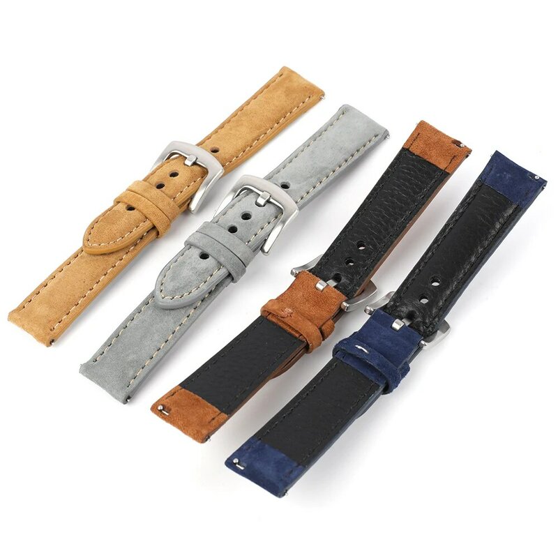 Correa de reloj de cuero de gamuza, 18mm, 19mm, 20mm, 22mm, correa de reloj hecha a mano Vintage, cinturones de repuesto grises y marrones para accesorios de reloj