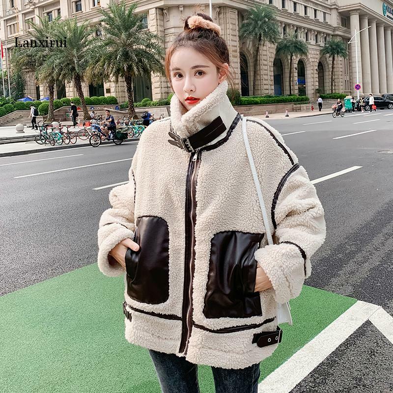 Giacca locomotiva donna 2020 inverno nuovo prodotto corto spesso pelliccia di agnello lana una versione coreana studente sciolto