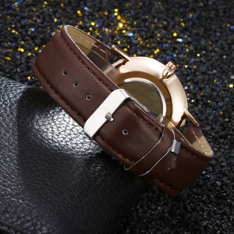 Relojes de cuarzo informales para mujer, reloj de cinturón, reloj de negocios delgado con esfera de estilo simple, dos hombres y mujeres