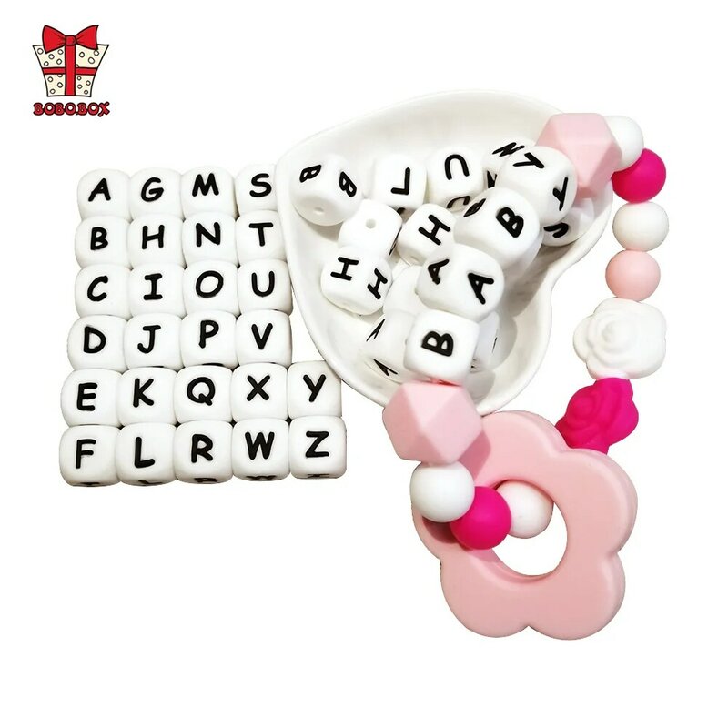 BOBO.BOX 10Pcs Silicone English Alphabet Beads Letter BPA Free Material For DIY Baby Teething Necklace Baby Teether