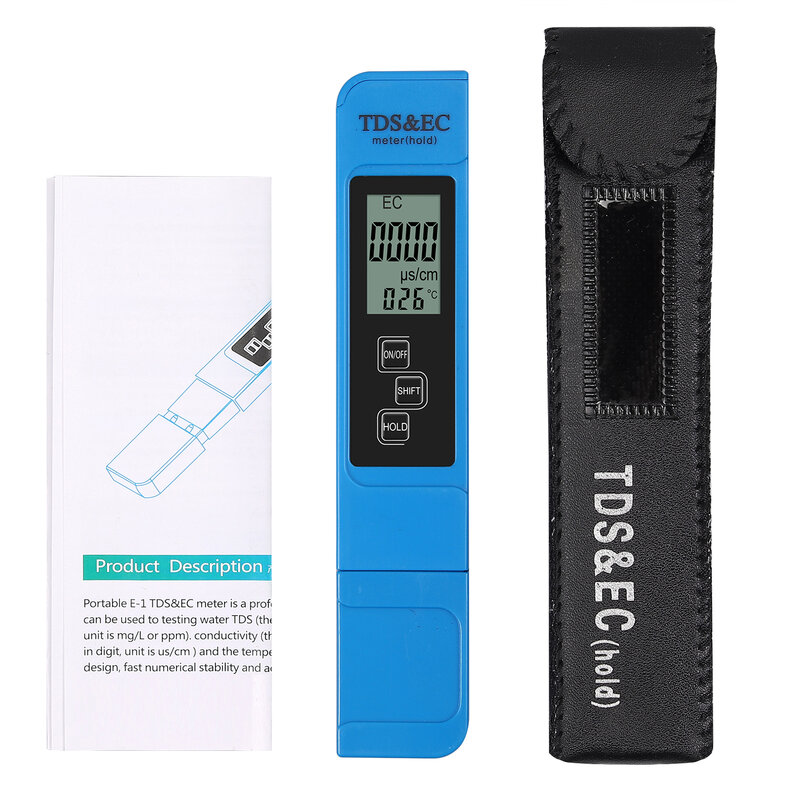 Proster voor Digitale Waterkwaliteit Tester Digitale TDS EC Meter met 0-9990 Range voor Filters + Lederen Tas
