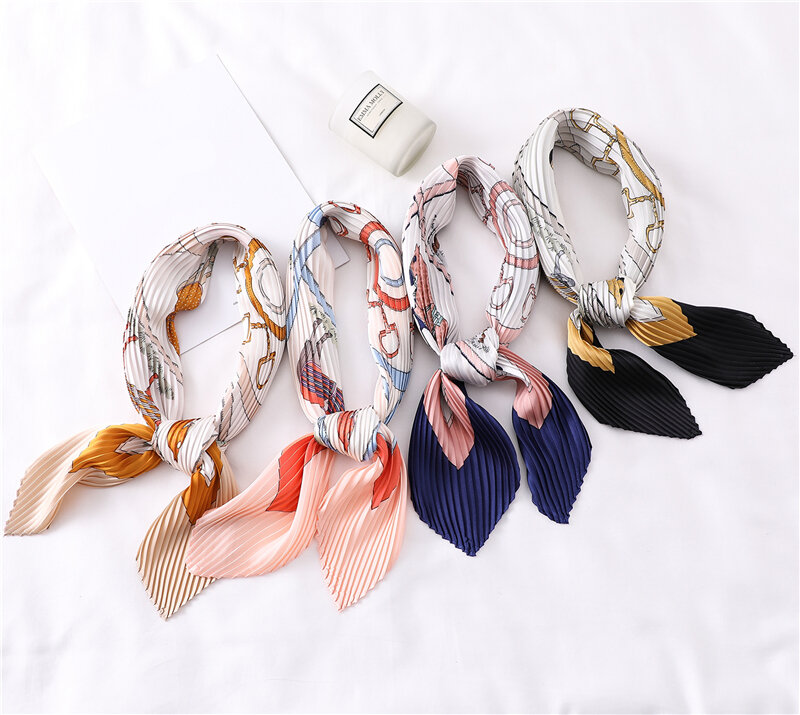 Женские квадратные шелковые шарфы для шеи, Женский плиссированный шарф, офисные женские шарфы, галстук, головной убор с принтом животных