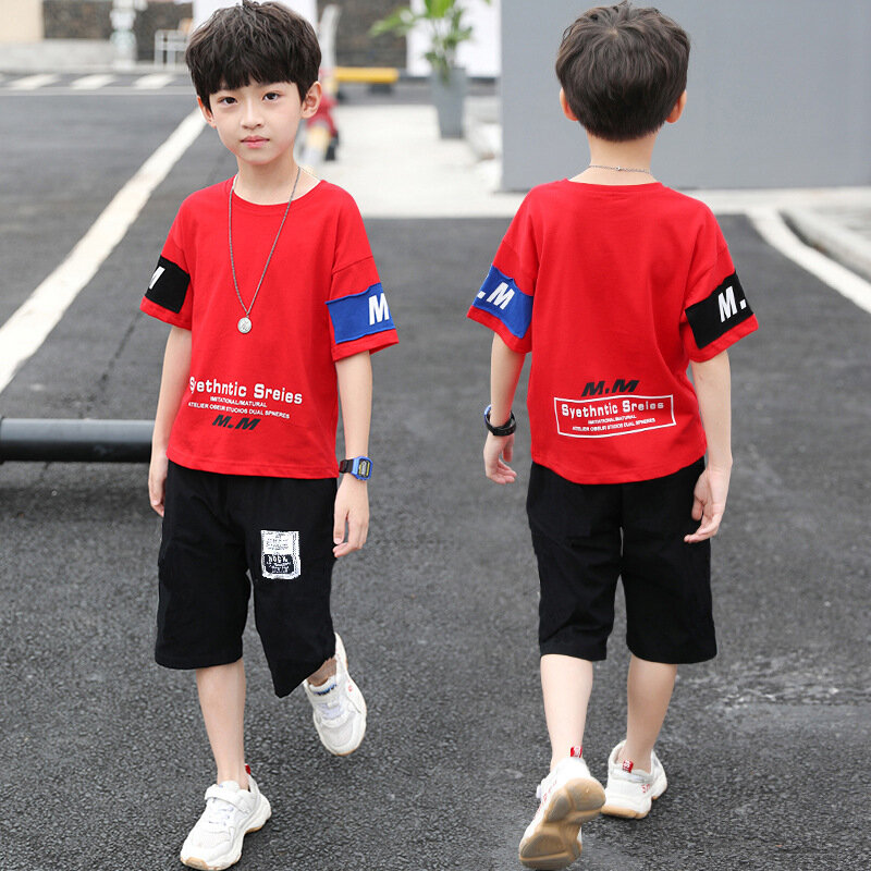 New Summer Boys Clothing Sets Children T-shirt Short Sleeve +Pants Set Two Pieces Set Kids Baby Boys Clothes 6 8 10 11 12 Years