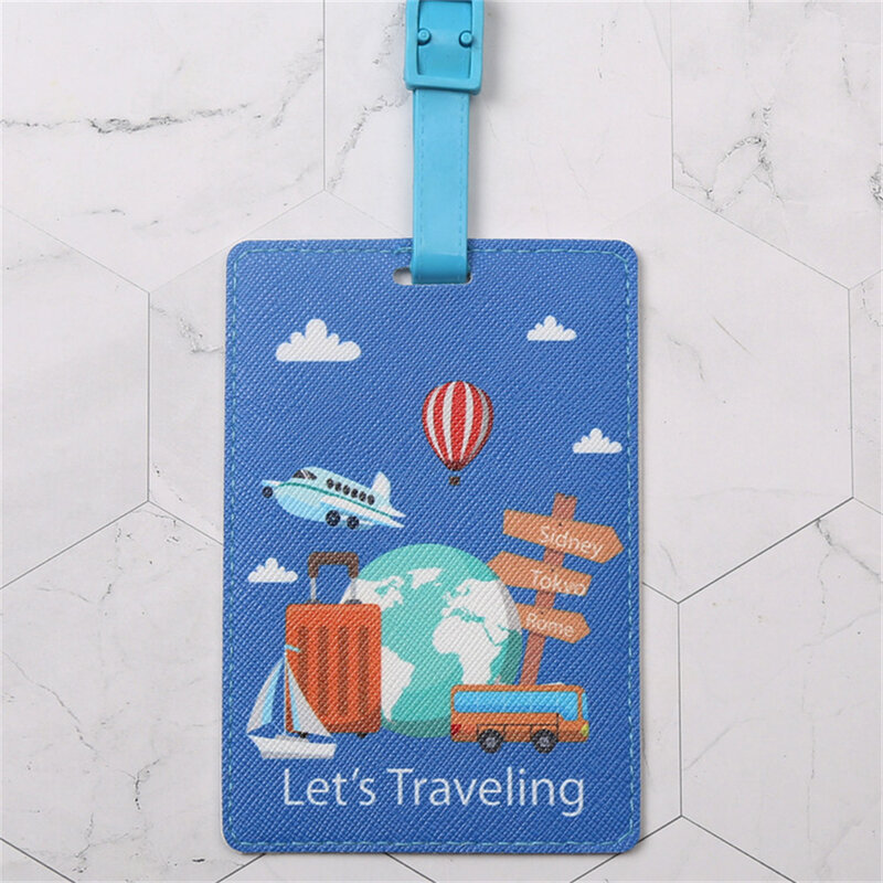 Etiqueta de equipaje con mapa del mundo, accesorio creativo de viaje, soporte de dirección de identificación de maleta de Pu, etiqueta de embarque de equipaje portátil, novedad de 2021