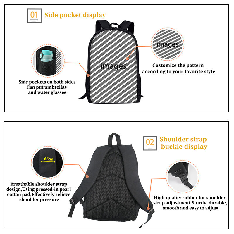 Customize Your Style Fashion New Style Casual Color Photos Zipper Backpack And Lunch Bag Two-piece Boy Girl Primary School