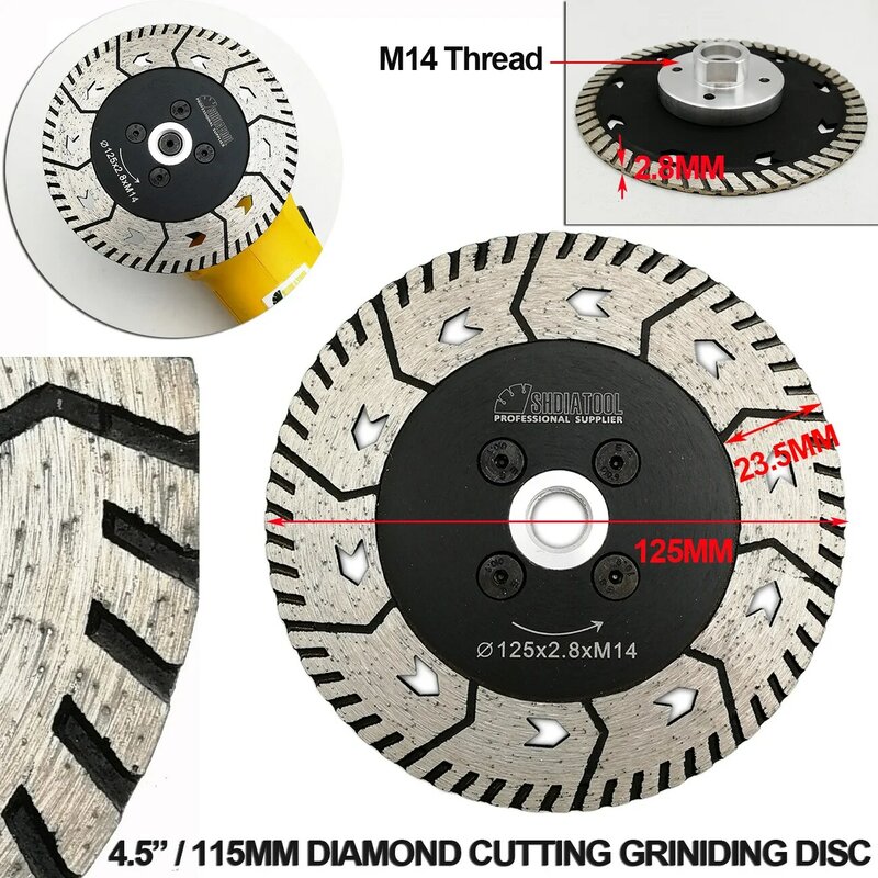 SHDIATOOL-disco de corte de diamante, hoja de sierra seca de 3 ''/4,5''/5 ''/7''/9 '', granito, mármol, azulejo de hormigón, amoladora angular M14