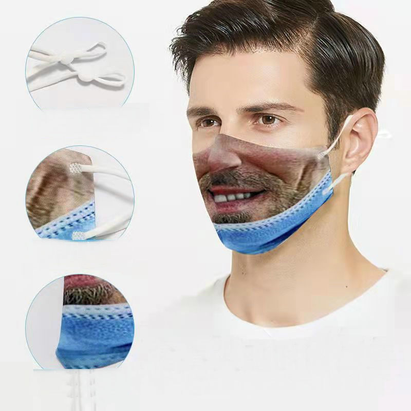 1Pc Masker Simulatie Gezicht Patroon Grappige Uitdrukking Parodies Creatieve Mannelijke 3D Persoonlijkheid Masker Bescherming Wegwerp Masker