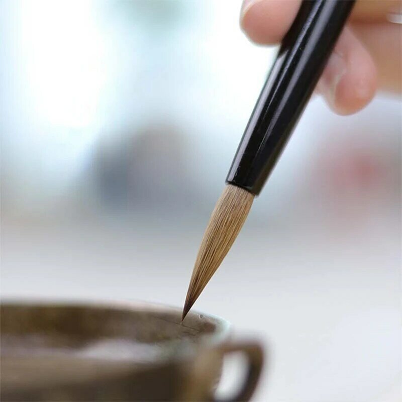 Kuas Kaligrafi Tiongkok Eboni Pena Sisir Rambut Keras Musang untuk Lukisan Cat Air Pasokan Kaligrafi Semi-kursif