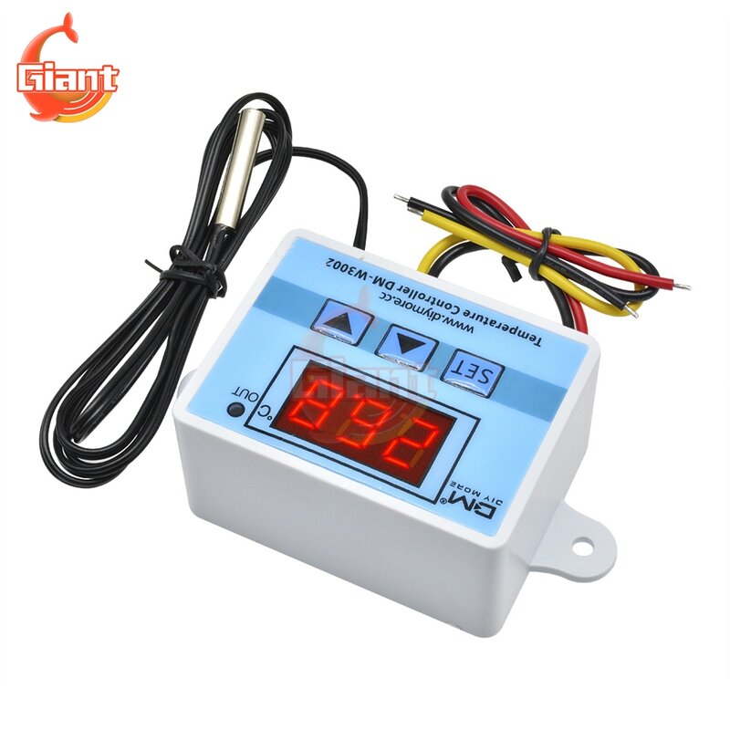 Termostato regulador digital led, controle de temperatura digital w3002 12v 24v 110v 220v para geladeira, aquecimento e resfriamento