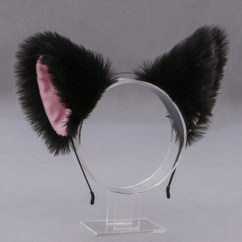 Ikat Kepala Telinga Kucing Kartun 30 Warna Hiasan Kepala Bulu Telinga Kucing Cosplay Aksesori Rambut untuk Wanita Anak Perempuan Ikat Kepala Pesta Anak