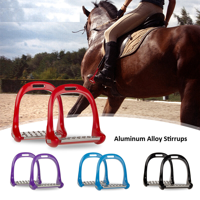 Stainless Steel Non-slip Pad Horse Saddle Pedal Die-cast Paint Aluminum Stirrup 1 Pair Thickening Horse Riding Stirrup Equipment
