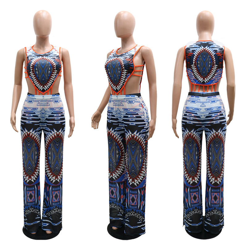 Conjunto de dos piezas para mujeres, ropa Africana Dashiki, traje a rayas a la moda, Top y pantalones superelásticos para fiesta