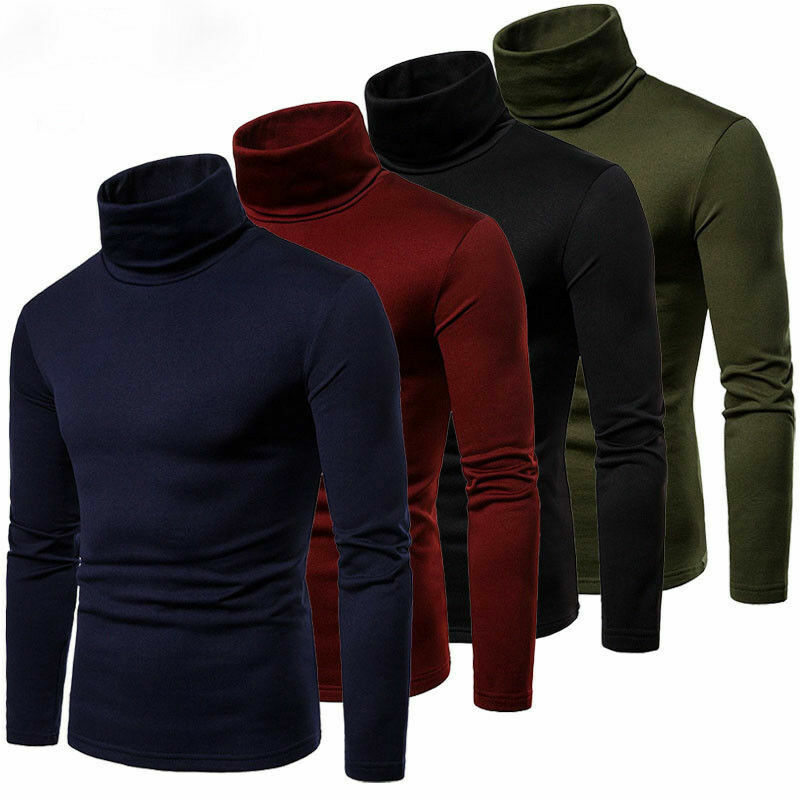 Suéteres térmicos de cuello alto para hombre, camiseta elástica de manga larga con cuello alto, primavera y otoño