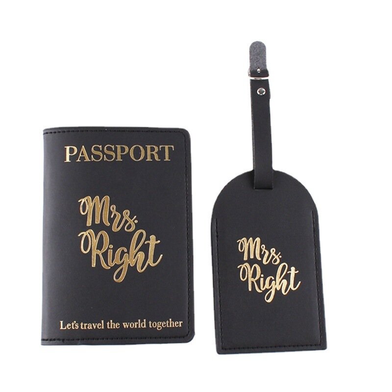 4-piece Set of PU Passport Protector Airplane Boarding Pass Suitcase Tag Couple Luggage Check-in Tag