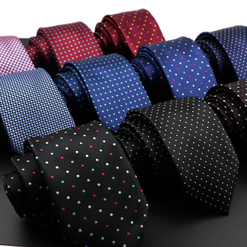 Cravate fine en Polyester pour hommes, 7cm, col à carreaux de luxe pour mariage, coratas Jacquard de styliste à pois