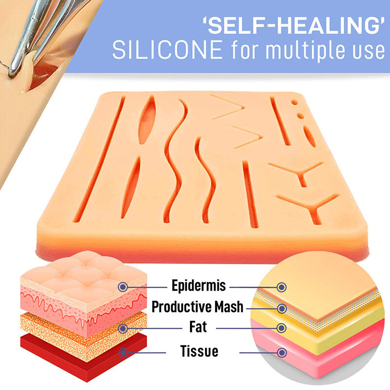 Kit de entrenamiento quirúrgico 17 en 1 para la piel, Kit de herramientas de tijeras de aguja con almohadilla de silicona para entrenamiento de Práctica de sutura