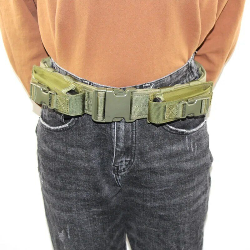 Cinturón de batalla táctico de alta resistencia con hebilla de liberación rápida con dos bolsas para linterna/cinturón de combate de revistas