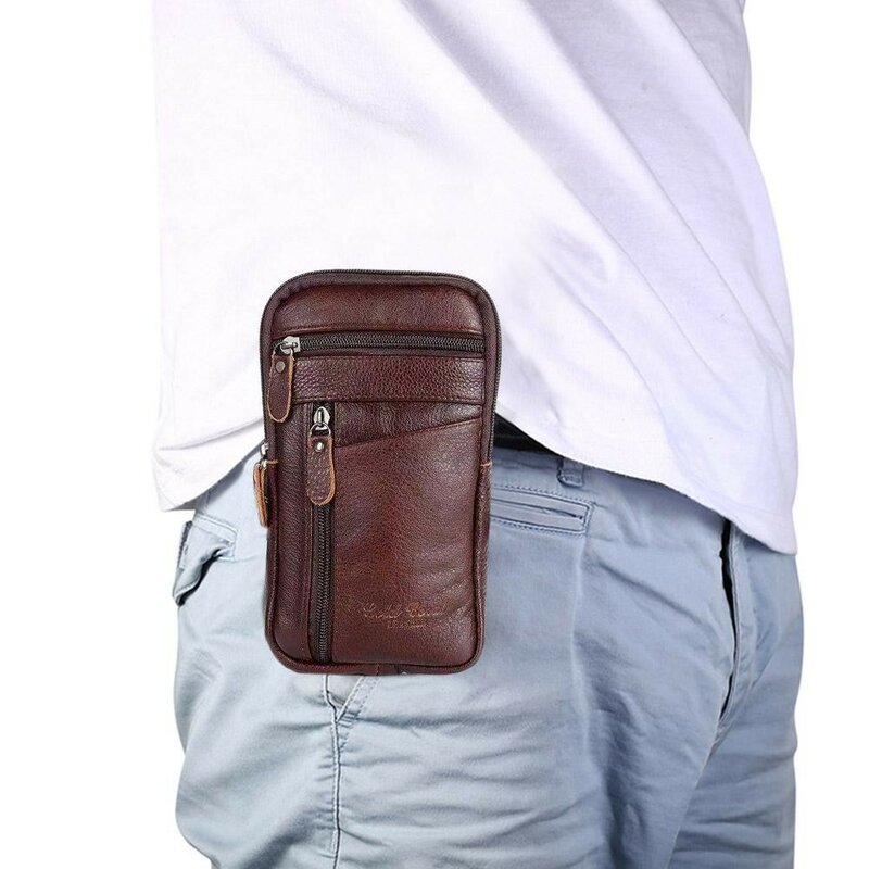 1Pc Multifunctionele Casual Mannen Lederen Telefoon Pouch Belt Bag Taille Purse Pack Mode Rits Anti-Diefstal crossbody Schoudertas