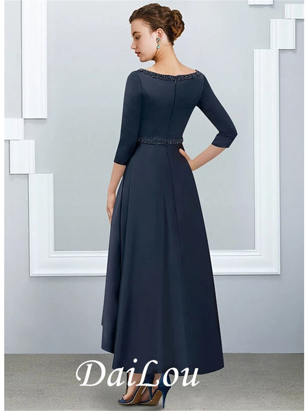 A-Line matka suknia dla panny młodej elegancka dekolt V długość podłogi satynowa pół rękawa z plisami 2021