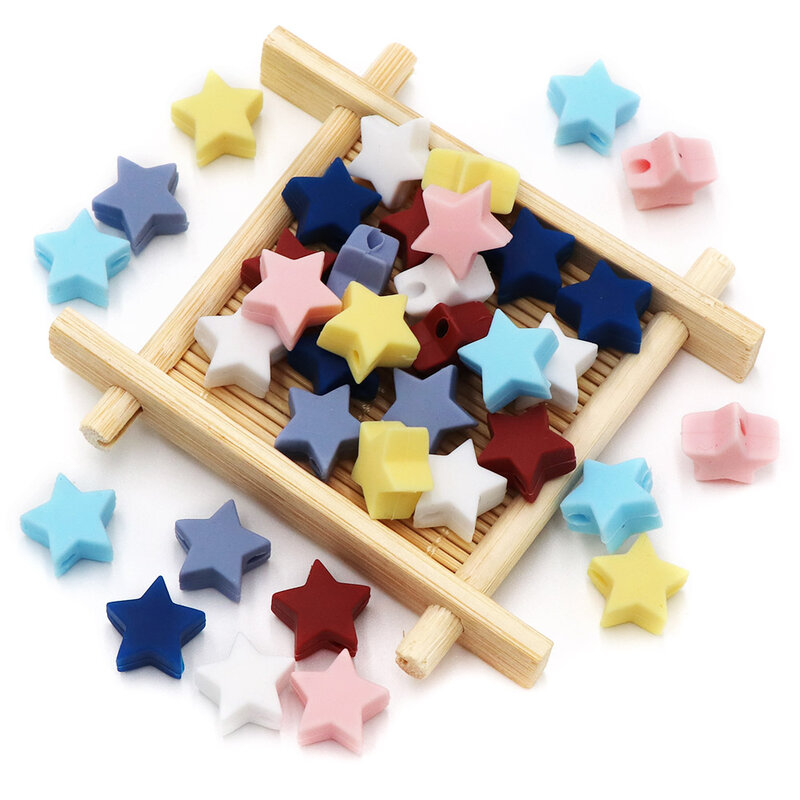 BOBO.BOX-Cuentas de estrella de silicona sin BPA para bebé, mordedor masticable de silicona, juguete de cadena de chupete, collar artesanal, 10 Uds.