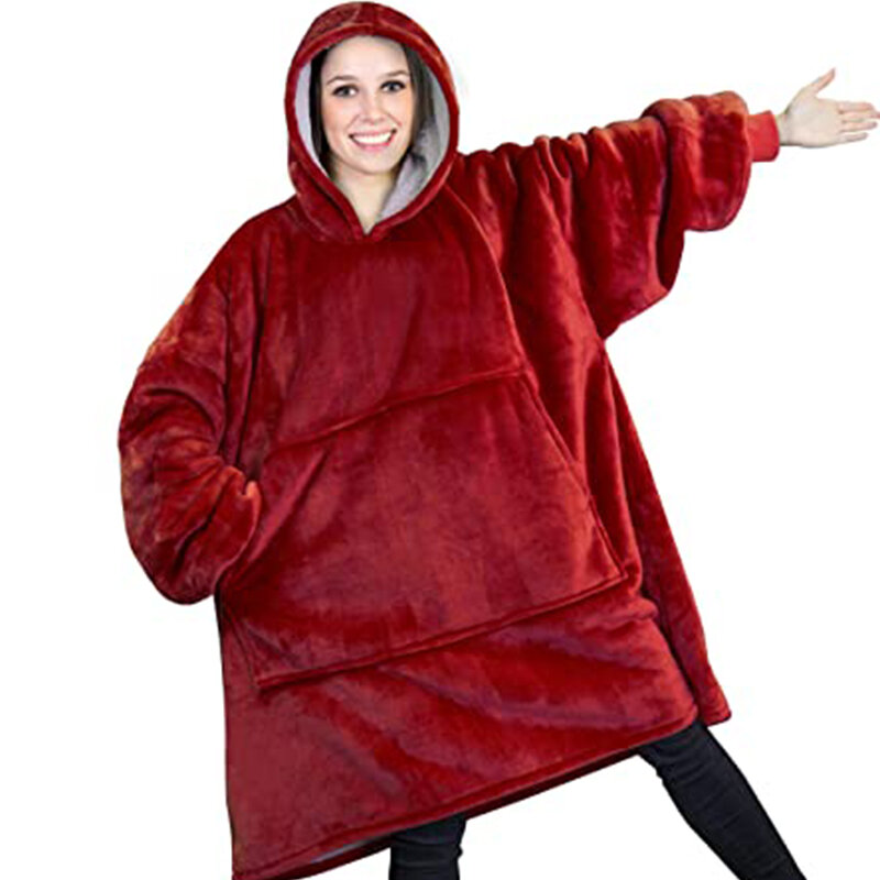 Inverno sherpa cobertor com mangas ao ar livre com capuz cobertores de bolso quente macio hoodie slant robe roupão cobertor moletom